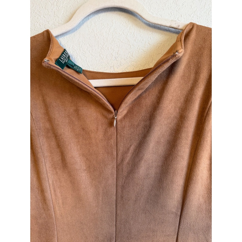 Lauren Ralph Lauren Faux Suede Sheath Dress Tan Brown Sleeveless Size 0 NWT - Picture 3 of 11
